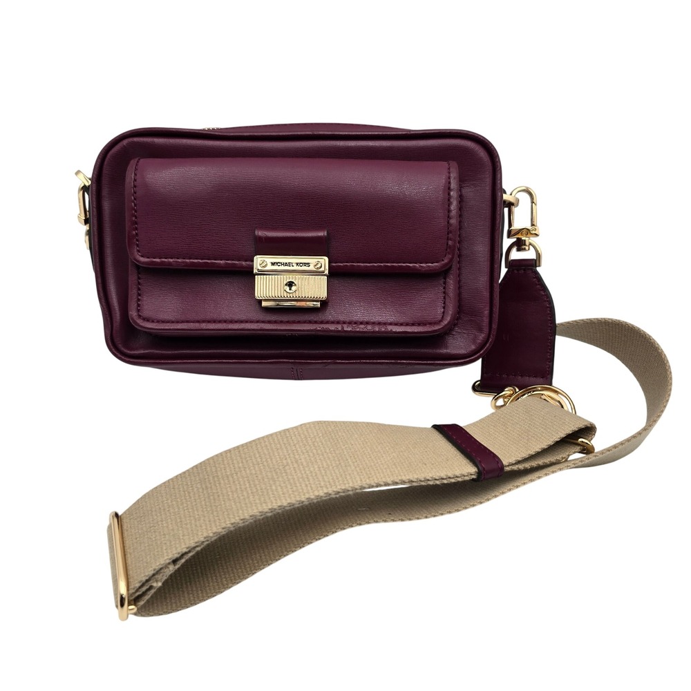 Michael‎ Kors Burgundy Leather Convertible Crossbody Shoulder Bag Gold Hardware